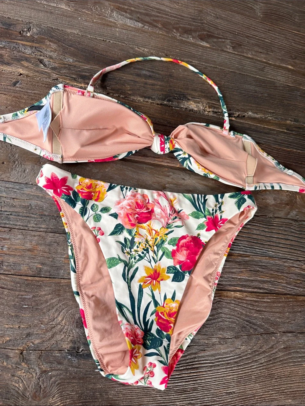 J. Crew floral bandeau high cut leg  cheeky bikini NWOT small
